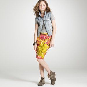 J.Crew Watercolor Pencil Skirt In Stretch Cotton